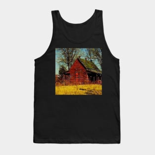 Watercolor Autumn landscape Primitive western country red barn Tank Top